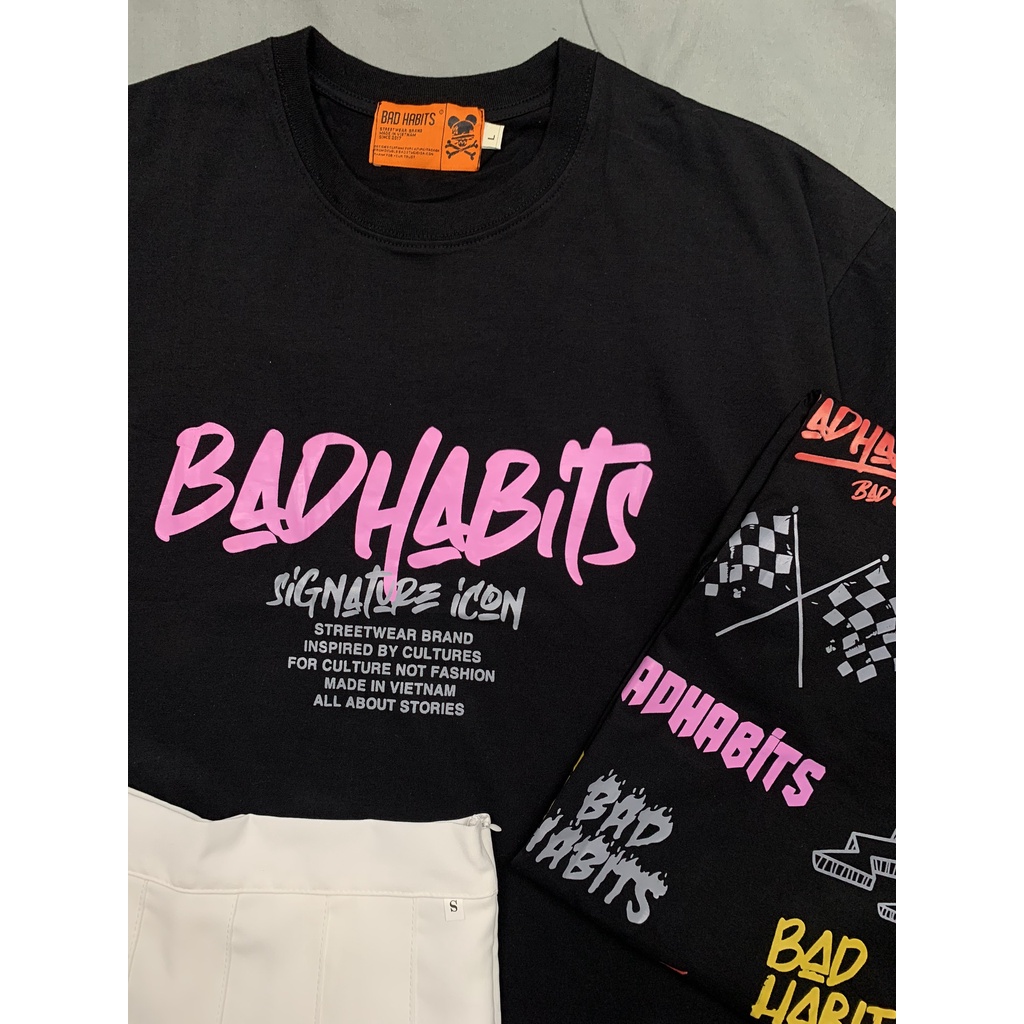 Áo Thun Tay Lỡ Form Rộng Nhiều Logo BAD HABBIT Cho Cả Nam Nữ, Vải Cotton 75%, Dày Mịn Mát TLLC15.