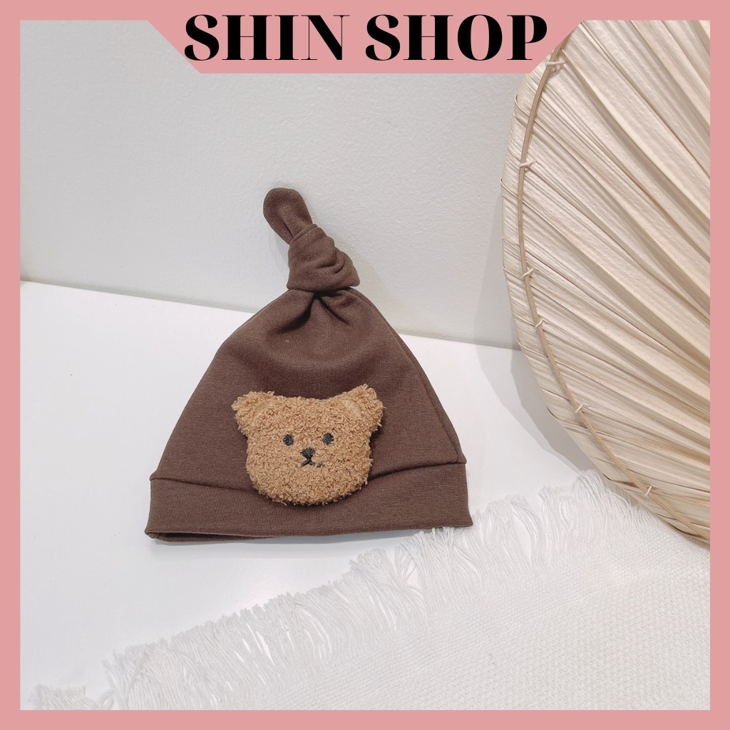 Mũ, nón chất liệu cotton điểm nhấn mặt gấu dễ thương cho bé sơ sinh từ 0 đến 12 tháng MD63 SHINSHOP