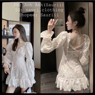 🖤Váy trắng bánh bèo tiểu thư ulzzang ren vintage retro Đầm công chúa dự tiệc đan dây chéo bling bling lấp lánh