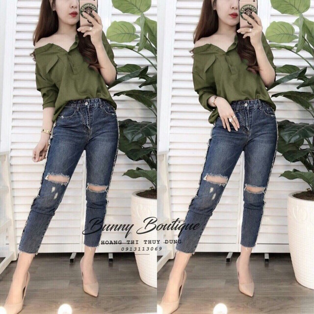 Áo sơ mi cổ trụ hai túi, kèm hình thật