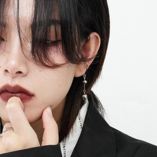 (095) Khuyên Kẹp Vành Tai Không Cần Bấm Lỗ Dáng Dài Hạt Tròn Cá Tính