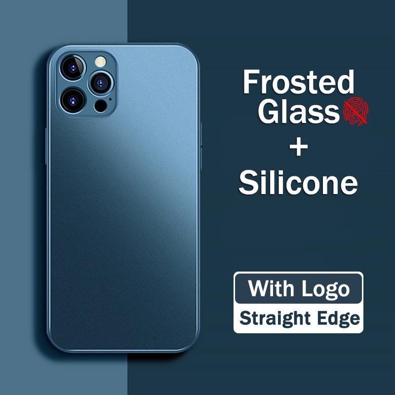 Ốp Điện Thoại Mặt Kính Cường Lực Cứng Chống Sốc Viền Vuông Cho iPhone 14 13 12 11 Pro Max XS XR X 8 7 Plus + SE 2020