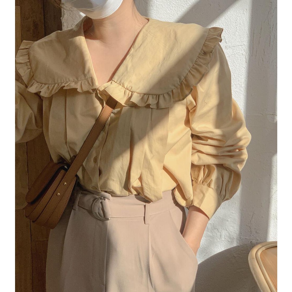 Áo sơ mi công sở nữ đẹp kiểu Hàn Quốc tay dài bánh bèo tiểu thư form rộng tay dài cao cấp K3T2