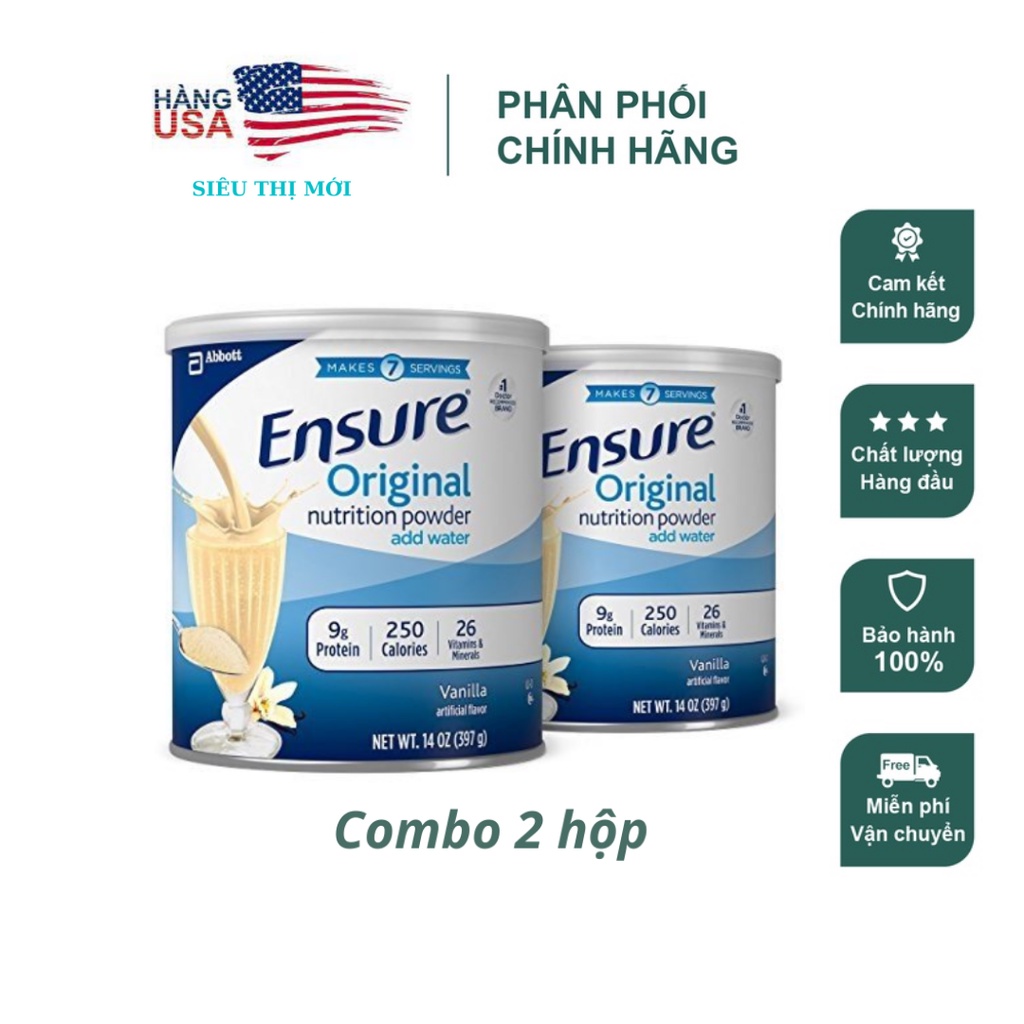 [ Mới Date 2023 ] Combo 2 hộp Sữa bột Ensure Mỹ Original Nutrition Powder 397g/hộp