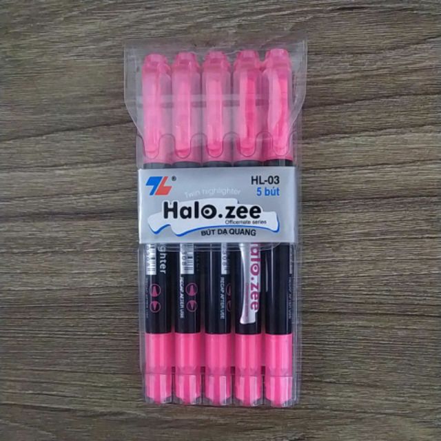 Vĩ 5 cây Bút dạ quang hai đầu Halo zee TL - HL03 ( vàng/hồng/cảm/xanh lá/xanh dương )