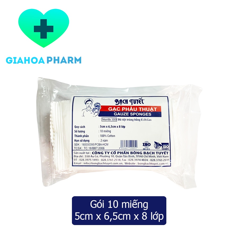 Gạc y tế Bạch Tuyết - Gạc chăm sóc, lau, vệ sinh vết thương, thấm máu, dịch, vết mổ, phẫu thuật, thẩm mỹ