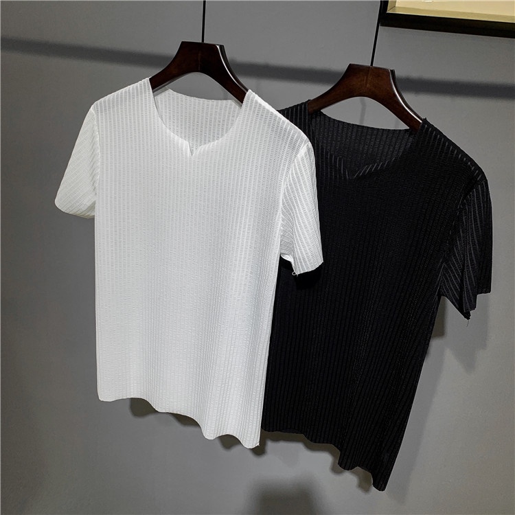 Áo Thun Tay Ngắn Cổ Chữ V Ôm Dáng Phong Cách Hàn Quốc Thời Trang Mùa Hè Hàng Mới Cho Nam