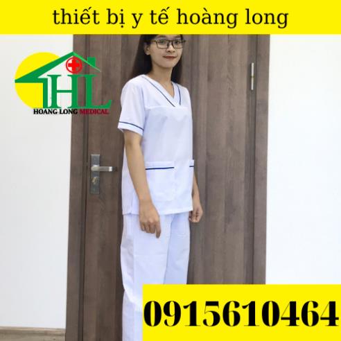 Bộ blouse cổ tim viền XANH DƯƠNG nam nữ cộc tay - bộ scrubs kỹ thuật viên cho điều dưỡng, dược sỹ, y tá, bác sĩ