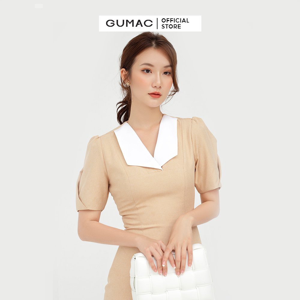 [Mã MABR07062 giảm 8% tối đa 50K đơn từ 249K] Đầm ôm nữ phối cổ ly tay sang trọng GUMAC DB527 | BigBuy360 - bigbuy360.vn