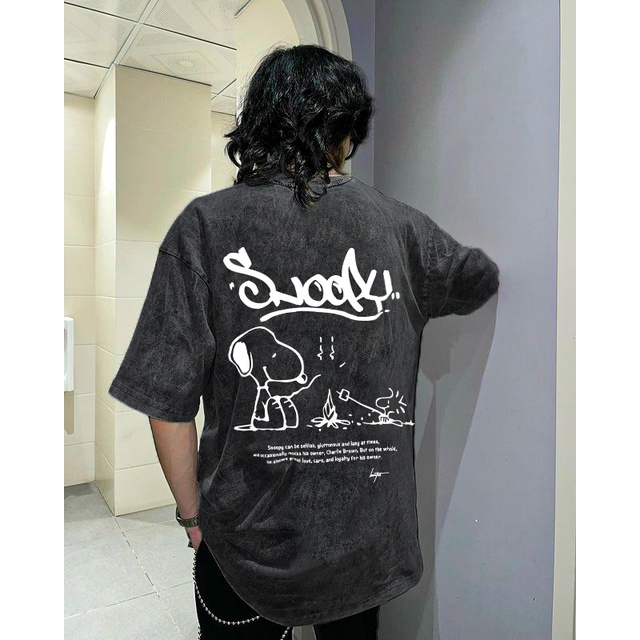 Áo thun tay lỡ SNOOKY WASH phông Unisex nam nữ Cotton oversize form rộng LUNACY TB27 | BigBuy360 - bigbuy360.vn