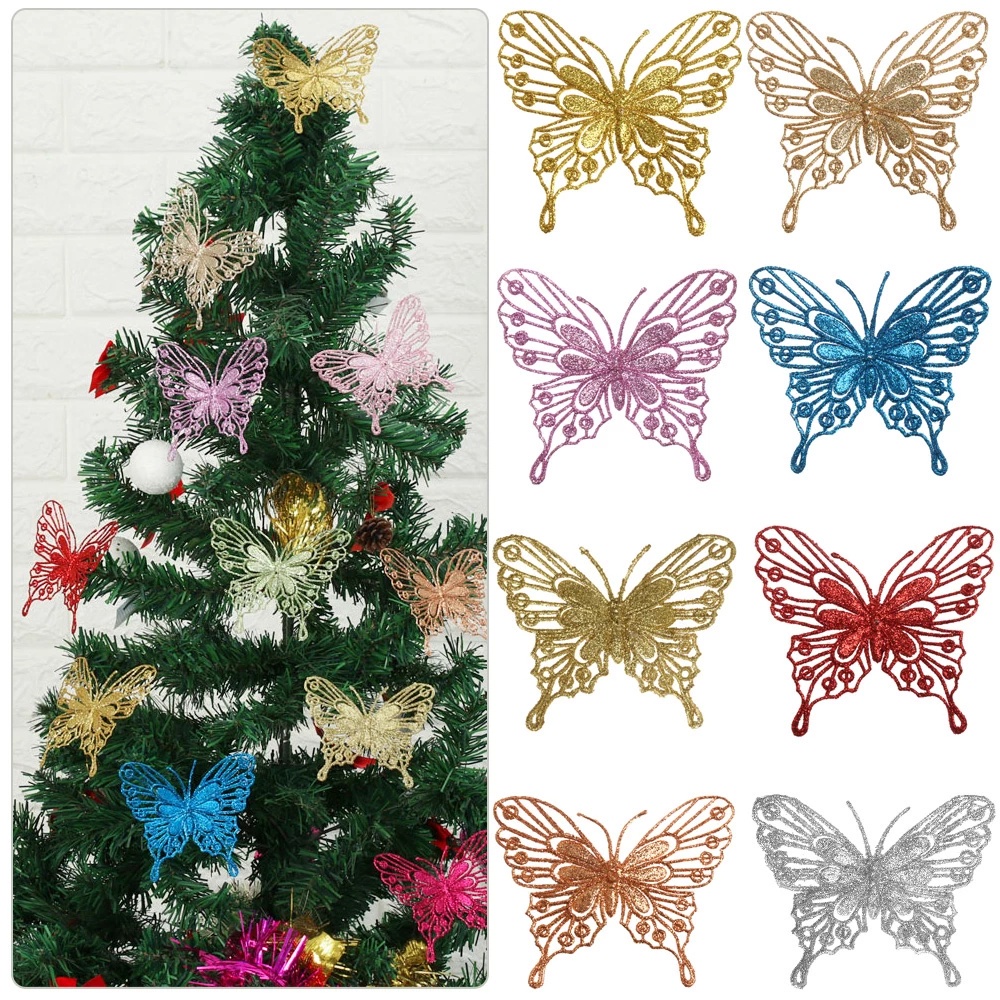 Set 10 Bươm Bướm Bằng Nhựa Lấp Lánh 8 Kiểu Dùng Trang Trí Giáng Sinh