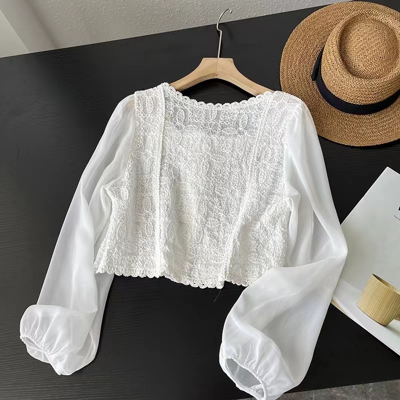 Áo Sơ Mi Chiffon Tay Phồng Phối Ren Kiểu Mỏng Thời Trang Cá Tính