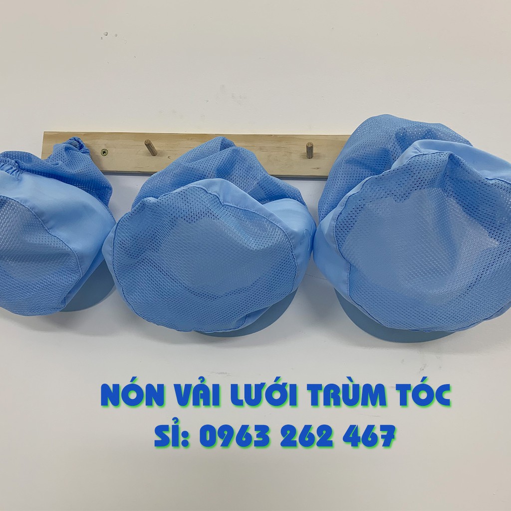 Mũ nón đầu bếp, phụ bếp màu xanh dương lưới dài trùm tóc thoáng khí chống bụi tiện dụng nón vải