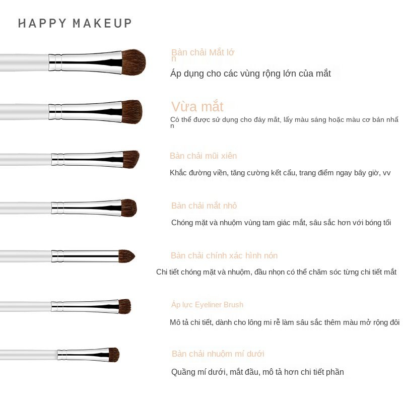 Bàn Chải HappyMakeup 7Bộ bàn chải mắt Màu Đỏ Giá Rẻ Mắt Nhỏ Lông Bờm Ngựa Cọ Trang Điểm Khói