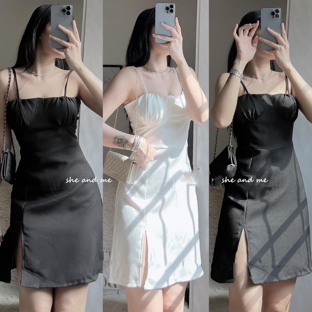 (Hàng Có Sẵn)Đầm Nữ Váy Hai Dây Cúp Ngực Xẻ Tà Có Sẵn Mút Ngực Hàng Quảng Châu Cực Đẹp (Ảnh thật ở cuối) | BigBuy360 - bigbuy360.vn