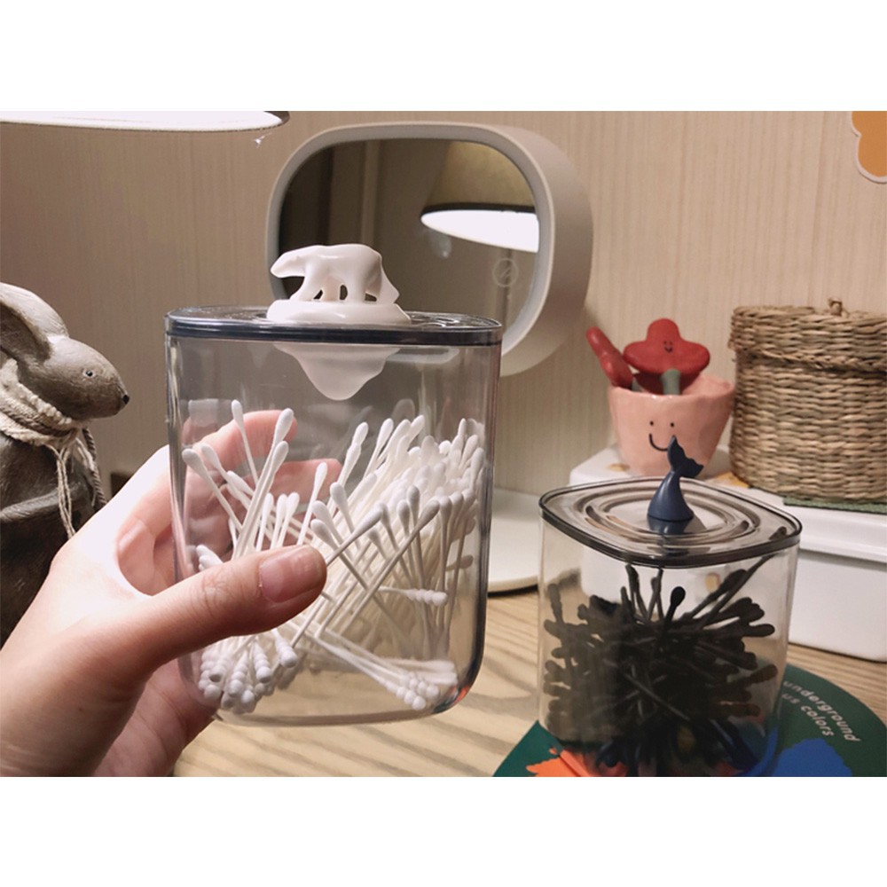Hộp Nhựa Trong Suốt Đựng Tăm Bông Thiết Kế Hình Động Vật Dễ Thương