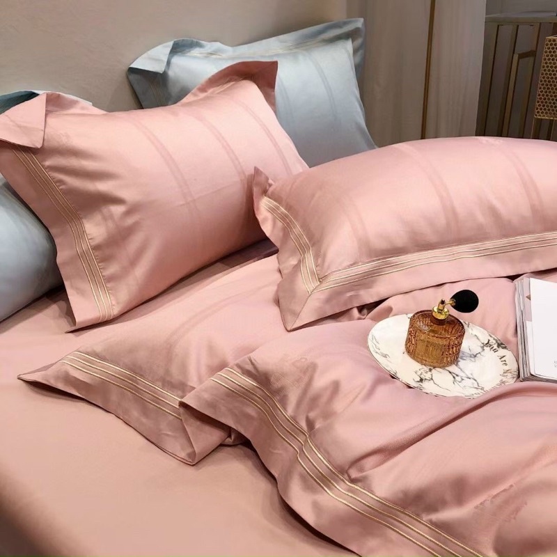 Bộ Ga Gối Vỏ Chăn Lụa Dệt 100s Cao Cấp Màu Hồng Nude 4 Món Nhập Khẩu Size 1m6x2,1m8x2m,2mx2m2