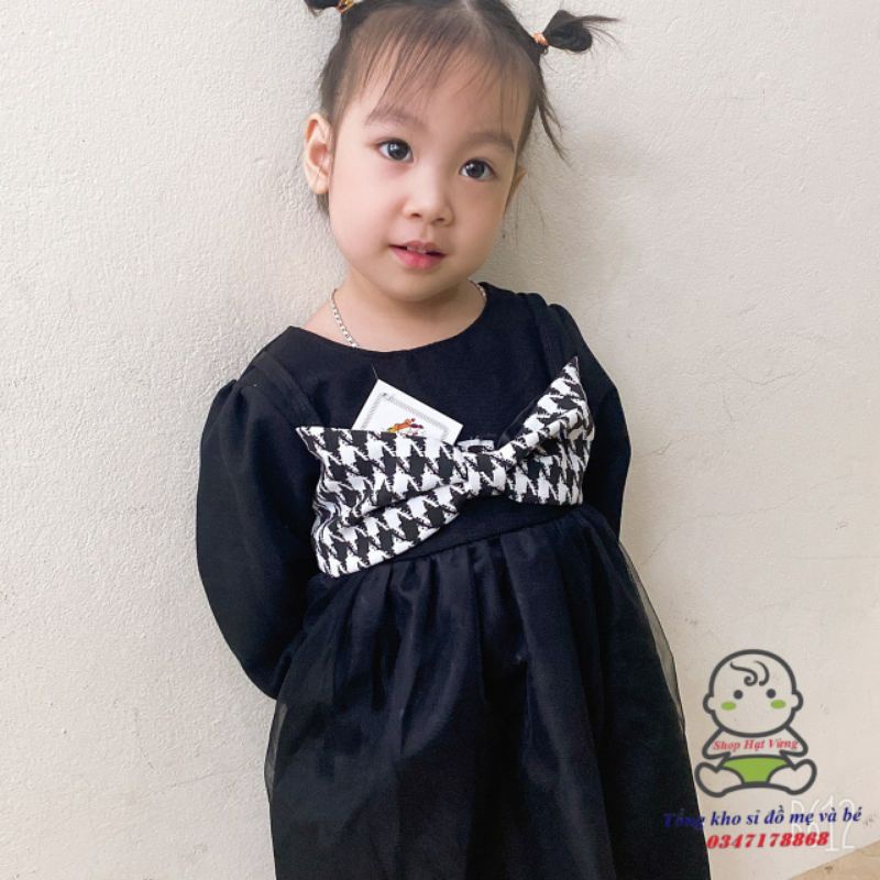 Váy bé gái - Váy dạ nhung nơ ngực siêu xinh cho bé 1-5 Tuổi