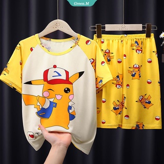 Bộ Đồ Ngủ Áo Thun Tay Ngắn Và Quần Short Bằng Cotton Mềm Mại In Hình Hoạt Hình Ultraman Pikachu Công Chúa Dành Cho Bé Trai Gái [GM]