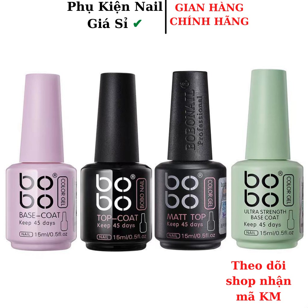 Base top Bobo chính hãng - gel liên kết, top phủ bóng, cứng móng, top lì Bobo