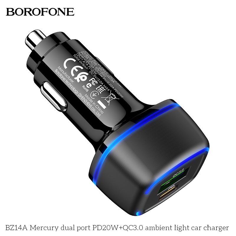 Tẩu sạc nhanh ô tô Type C BOROFONE ❗XẢ KHO❗ Cốc sạc nhanh ô tô 2 cổng USB - Type C - PD20W, QC3.0