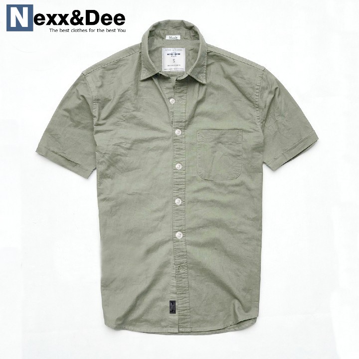 Mặc gì đẹp: [Hàng Tốt] Áo sơ mi nam tay ngắn Nexx&Dee vải Oxford denim jean trắng công sở NS01