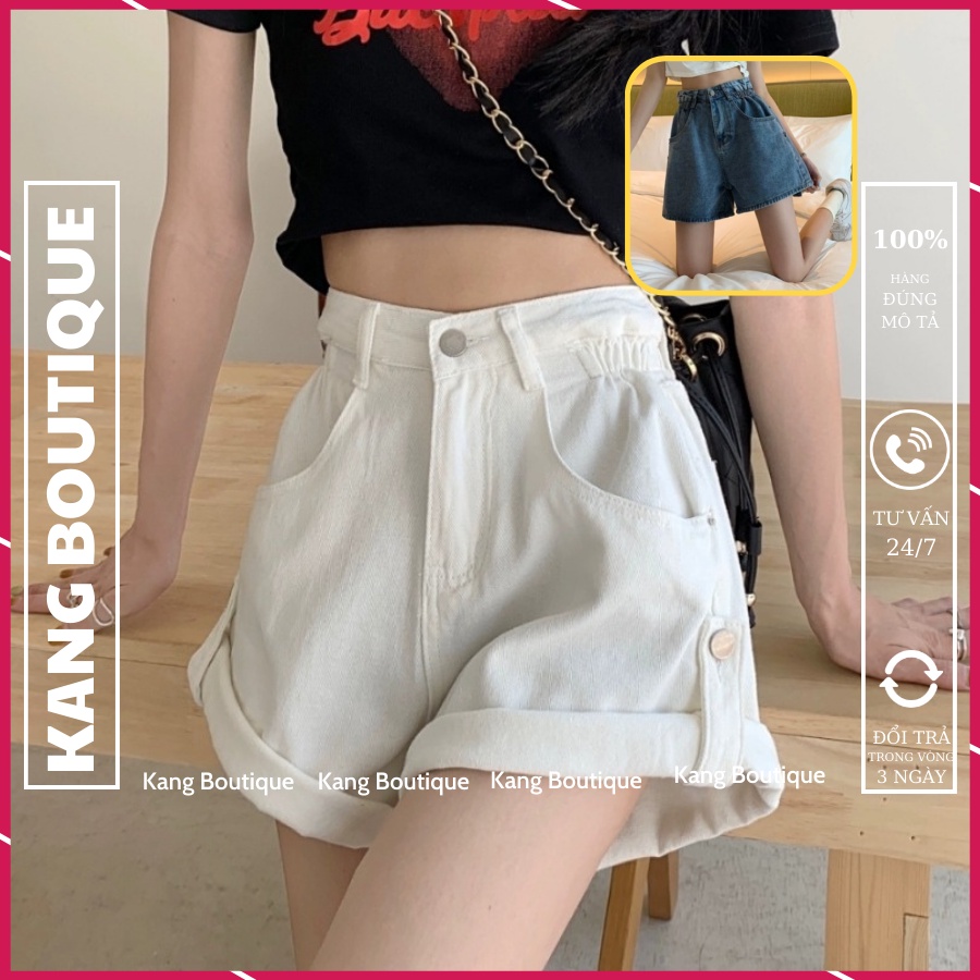 Quần short nữ ống rộng cạp cao quần đùi JEANS chun sườn mặc 2 kiểu Hàng Quảng Châu Kang Boutique Mã QD006