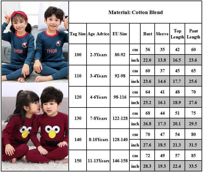 Cartoon Sleepwear Kids Boys Girls Long Sleeve Tops+Trouser 2PCS Pajama Set