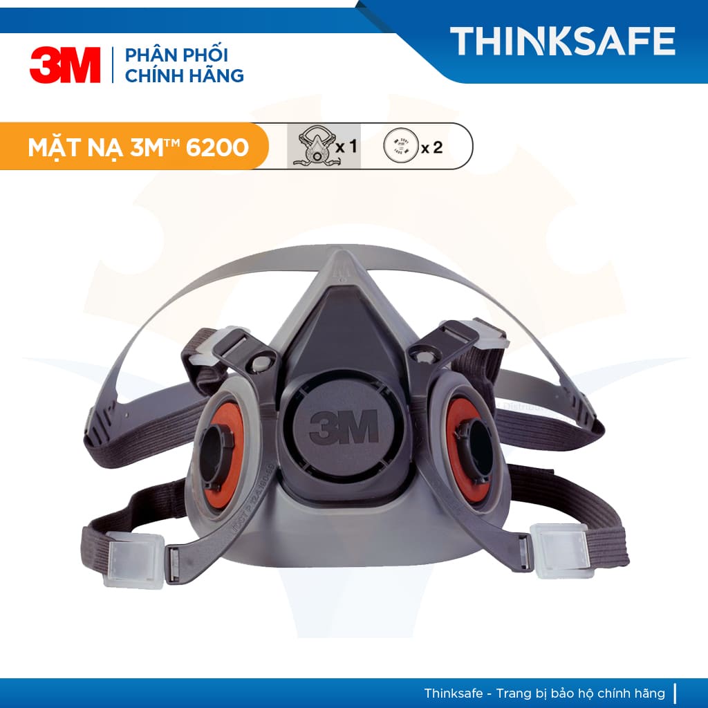 Mặt nạ phòng độc 3M 6200 chất liệu silicone sử dụng lọc hơi hữu cơ, phun sơn, phun thuốc  - THINKSAFE