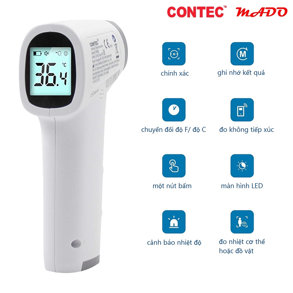 Nhiệt kế hồng ngoại đo trán CONTEC TP500 - Nhiệt kế điện tử đo nhiệt độ sữa, nước không tiếp xúc - Máy đo thân nhiệt