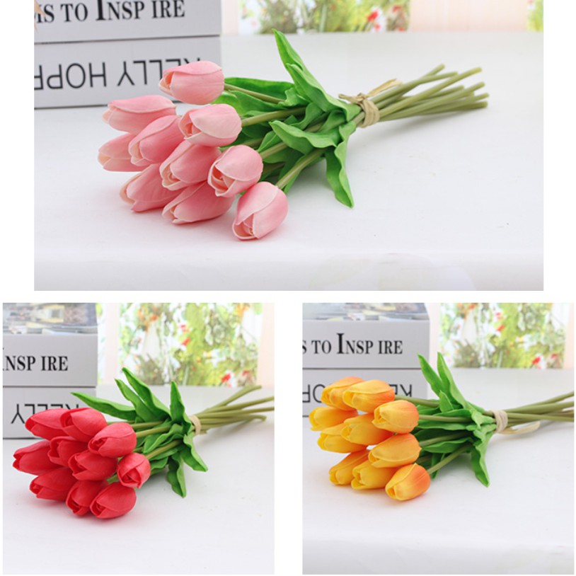 Hoa tulip giả decor hoa lụa giống thật 99% FREESHIP Hoa giả đẹp để bàn trang trí phòng khách ML01