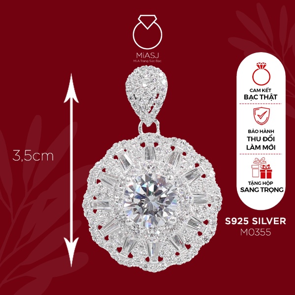 Mặt dây chuyền nữ Bạc Ý S925 MiASJ mặt xoàng nhiều kiểu đính đá Cz sáng đẹp cao cấp M7
