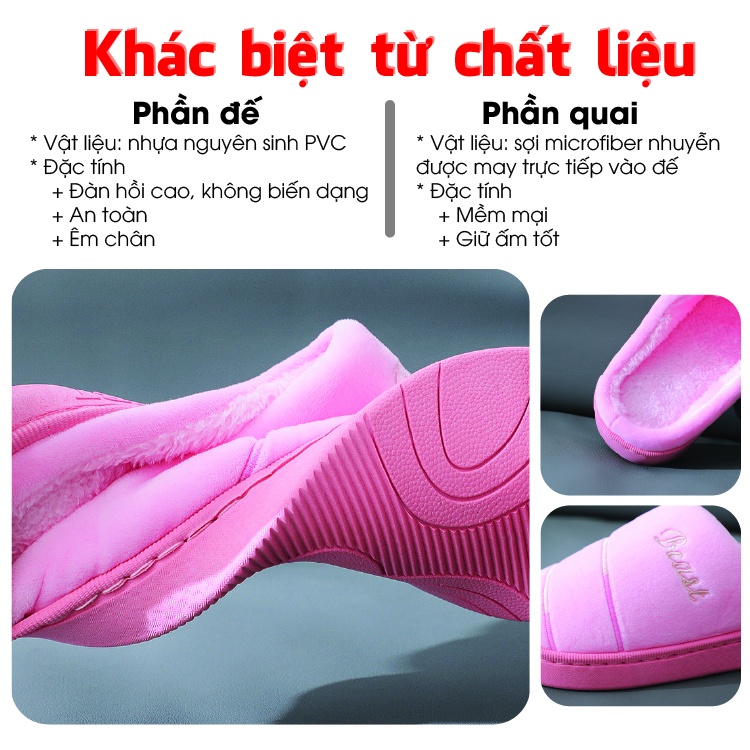 Dép bông đi trong nhà HGS ấm áp quai may vào đế chất liệu nhựa nguyên sinh chống trượt mã PKG065