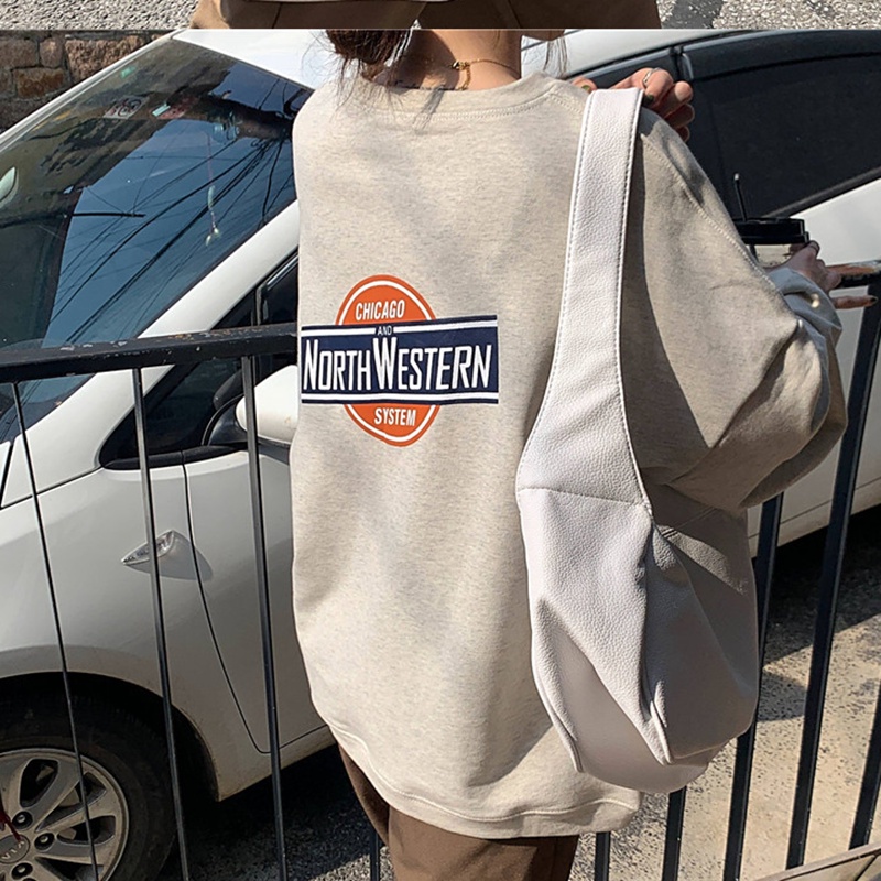 Áo Sweatshirt IELGY dài tay dáng rộng và mỏng dài trung bình in họa tiết chữ thời trang đường phố Hàn Quốc