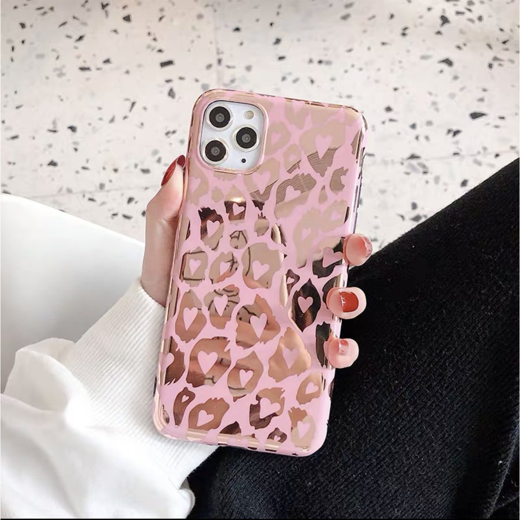 Ốp điện thoại iphone Lưng Da Beo Tim Hồng dành cho Iphone Xs Max/11/11Pro Max/12Pro/12Pro Max