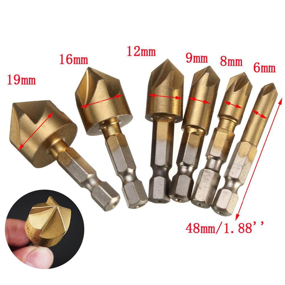 Bộ 6 mũi khoan thân lục giác HSS vát mép 6mm-19mm 1/4 inch khoét lỗ sáo 90 độ IBestMeasure