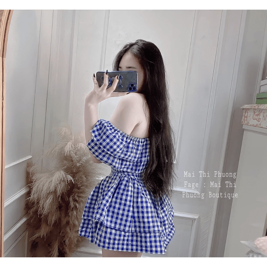 ĐẦM XÒE NỮ TRỄ VAI CARO CỰC HOT TRẺ TRUNG QUYẾN RŨ HHP FASHION
