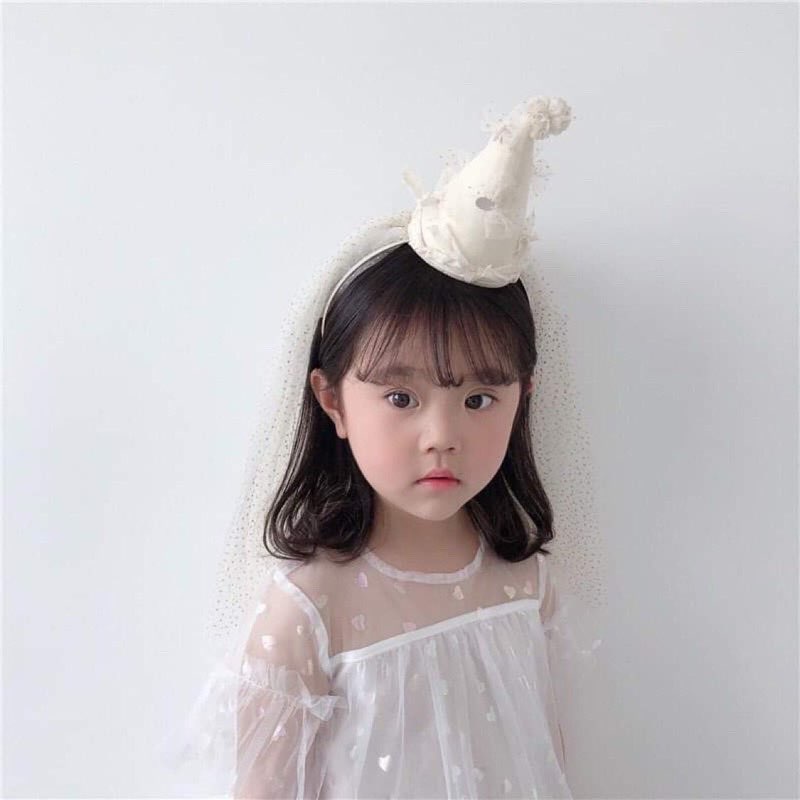 Phụ kiện bờm sinh nhật ren trắng công chúa cho bé