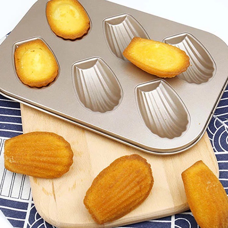 Khuôn nướng chống dính 6 ô sò dài (madeleine)
