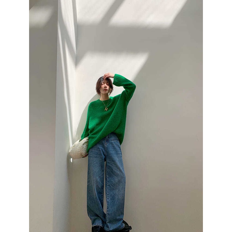 Áo Sweater cổ tròn tay dài dáng rộng thời trang mùa thu cho nữ