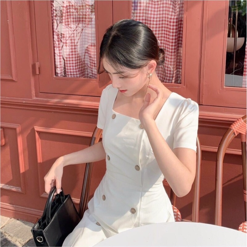 Đầm cổ vuông Faydi Dress BlaPink váy ngắn tay chuẩn form dễ thương màu trắng đen T209