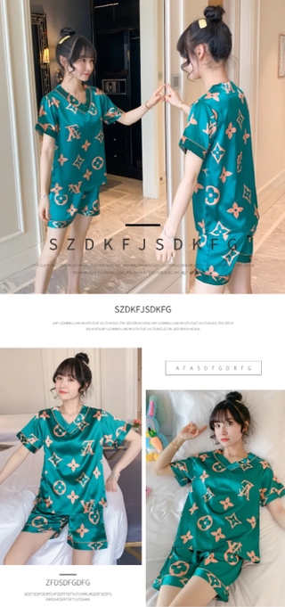 【COD】Đồ Ngủ Lụa Mỏng Ngắn Tay Bộ đồ Mặc Nhà Sexy Bộ đồ Mặc Nhà