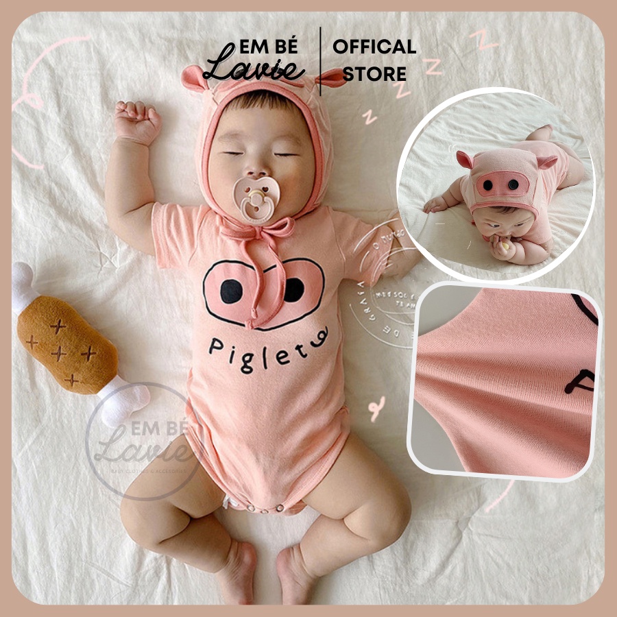Set Bodychip Bộ Đồ Liền Thân Hình Heo Con Cho Bé Cotton Kèm Mũ ỉn con style Hàn Quốc đáng yêu, hàng Quảng Châu cao cấp