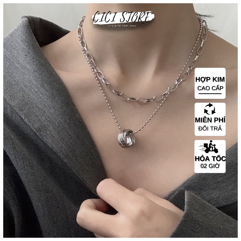 Vòng Cổ Nữ Cá Tính Cool Ngầu 2 Lớp Gió Lạnh Sexy Phong Cách Hàn Quốc