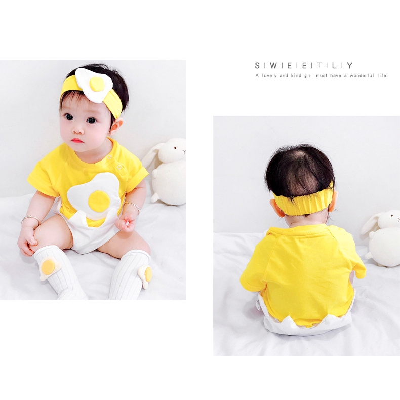 Set áo liền quần 2 món họa tiết trứng hoạt hình đáng yêu sáng tạo cho bé sơ sinh
