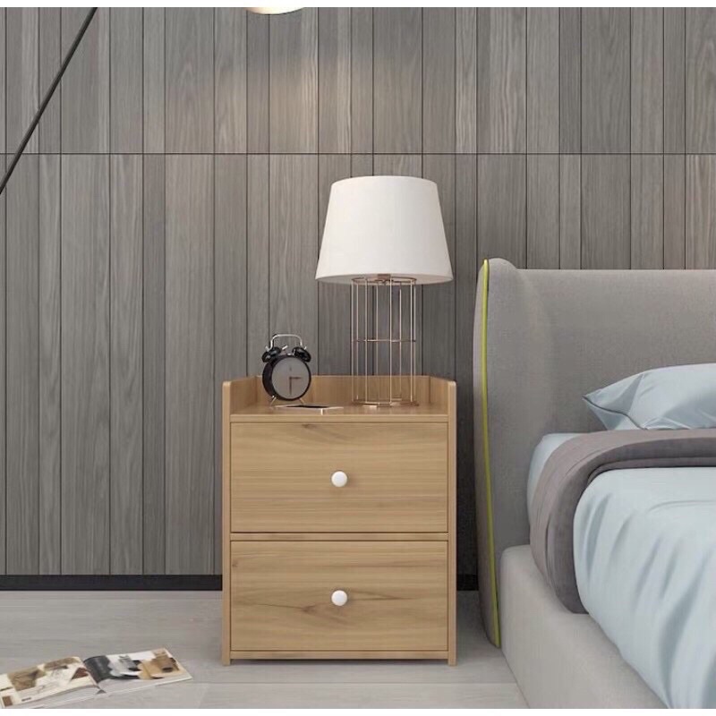 Kệ Để Đầu Giường 2 Ngăn Kéo Bằng Gỗ Ép Cao Cấp Để Đồ Tiện Lợi 🔸