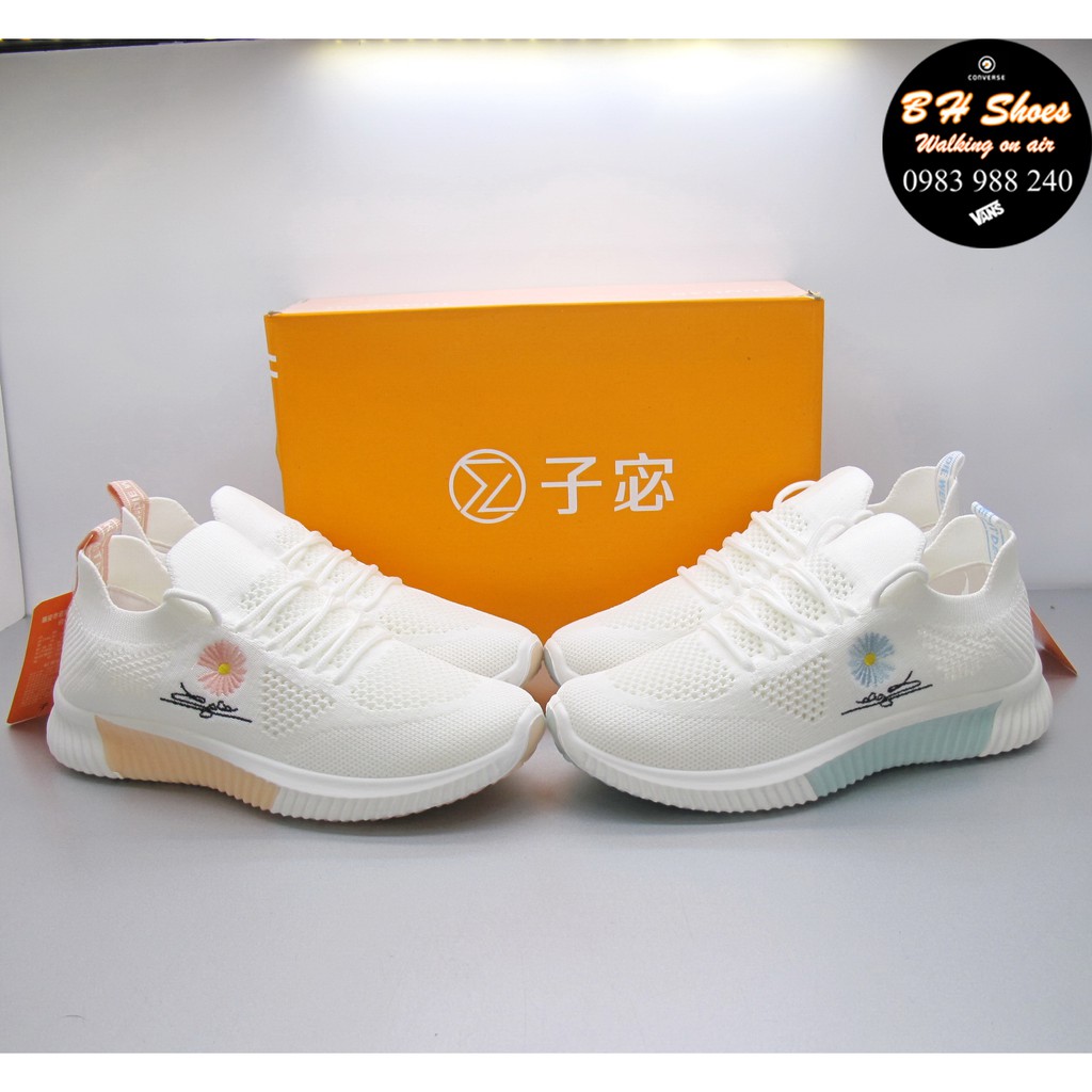 [Full hộp] Giày thun lưới 4D thêu hoa cúc nữ đế phối màu cao cấp, nhẹ nhàng, thoáng mát.