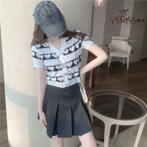 Áo Thun Dệt Kim Tay Ngắn Cổ Chữ v Thiết Kế Mới Thời Trang Mùa Hè Dành Cho Nữ