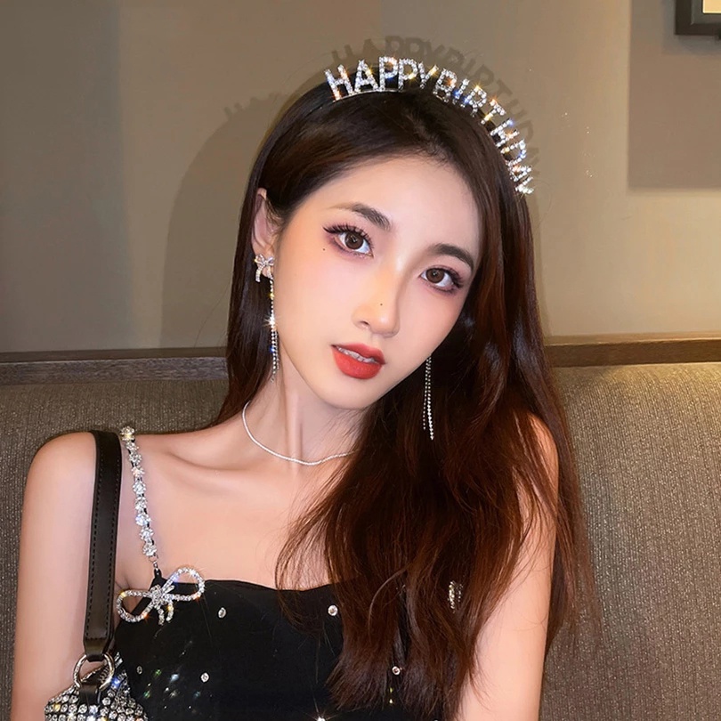 Băng đô hợp kim đính đá hình chữ cái xinh xắn thời trang cho nữ