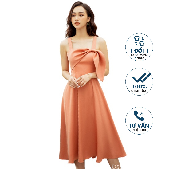 Đầm xòe hai dây, luồn nơ Emspo DS4014